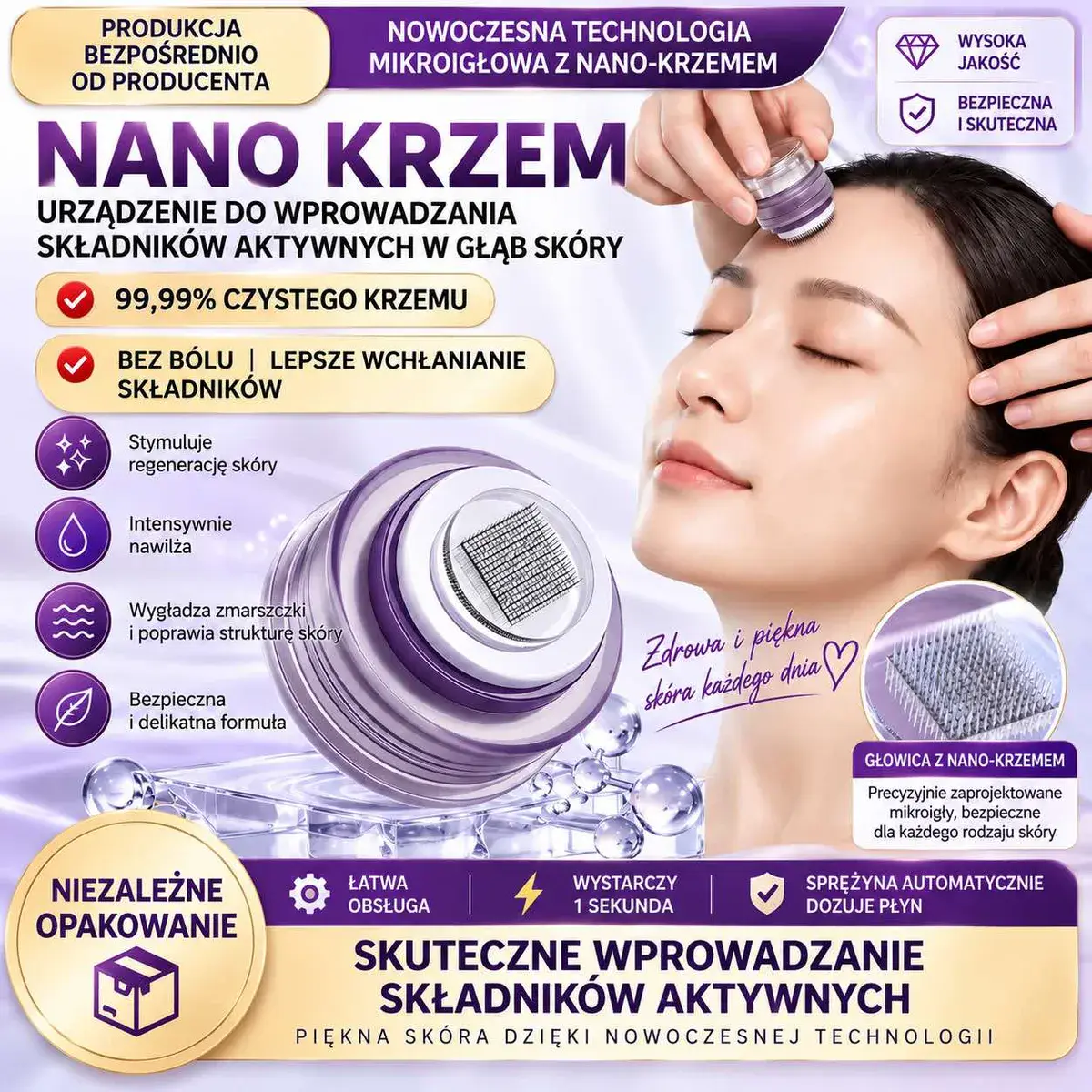 Aplikator kosmetyczny Nano Krzem do serum z mikroigłami