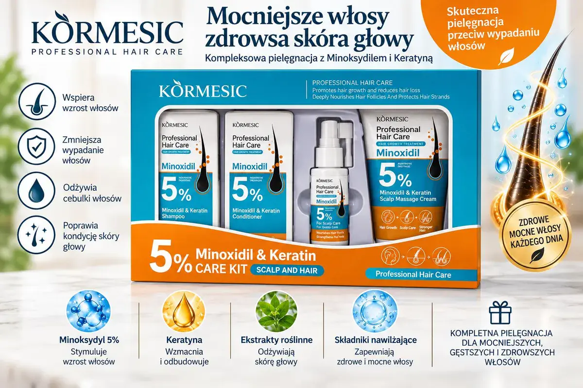 Körmesic Zestaw Minoxidil 5% z Keratyną do Włosów i Skóry Głowy