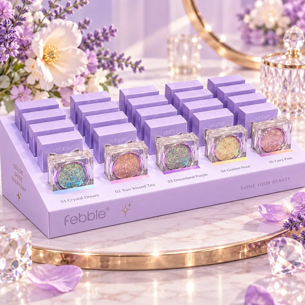 Febble Marble Eyeshadow cienie do powiek marmurkowe błyszczące