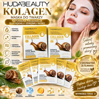 Hudabeauty Kolagen Maska do Twarzy z Ekstraktem ze Ślimaka