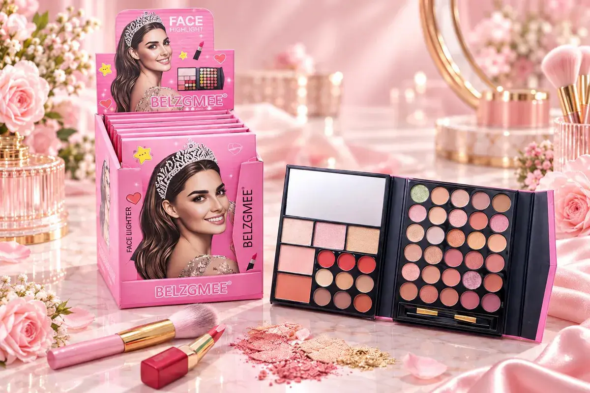 BELZGMEE Makeup Palette paleta cieni i rozświetlaczy różowa