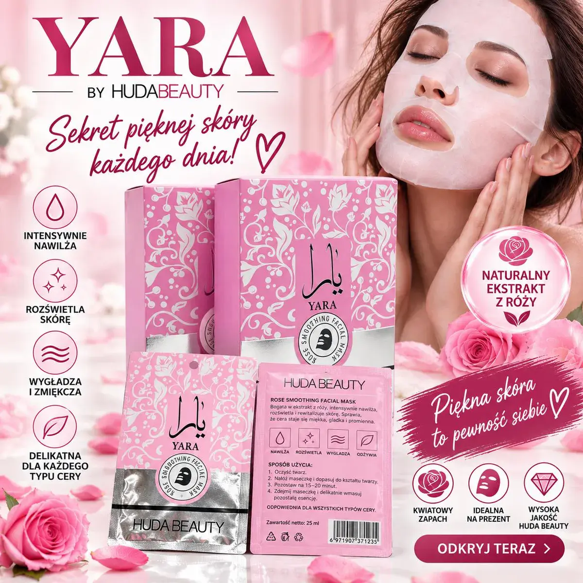 YARA Maska na twarz z ekstraktem z róży 25 ml intensywnie nawilżająca