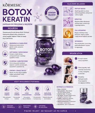 KORMESIC Botox Keratin Kapsułki do Pielęgnacji Włosów 60 szt