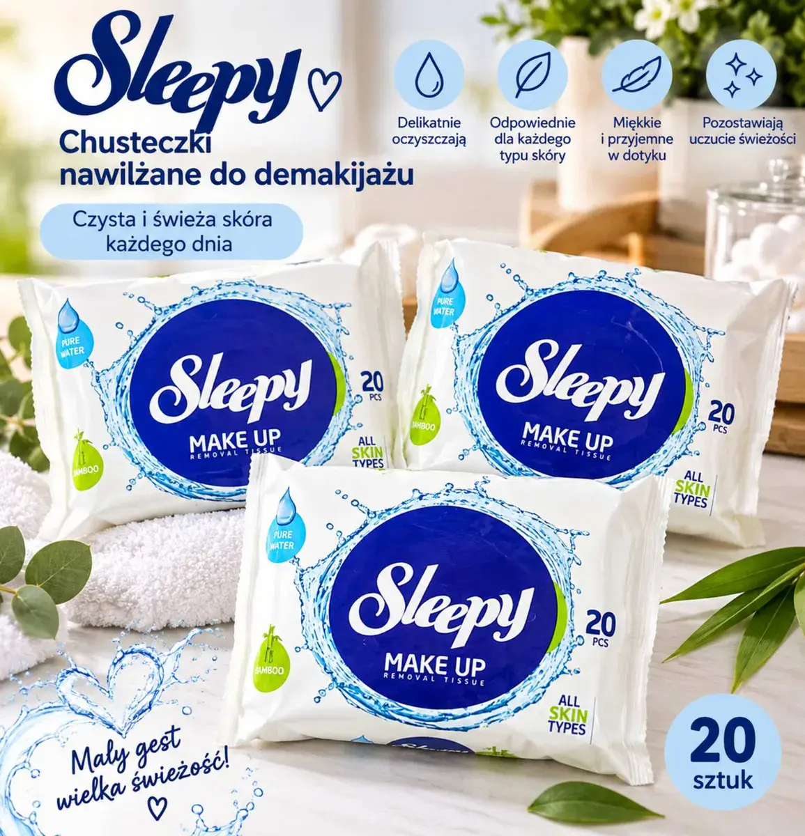 Chusteczki nawilżane do demakijażu Sleepy 20 sztuk