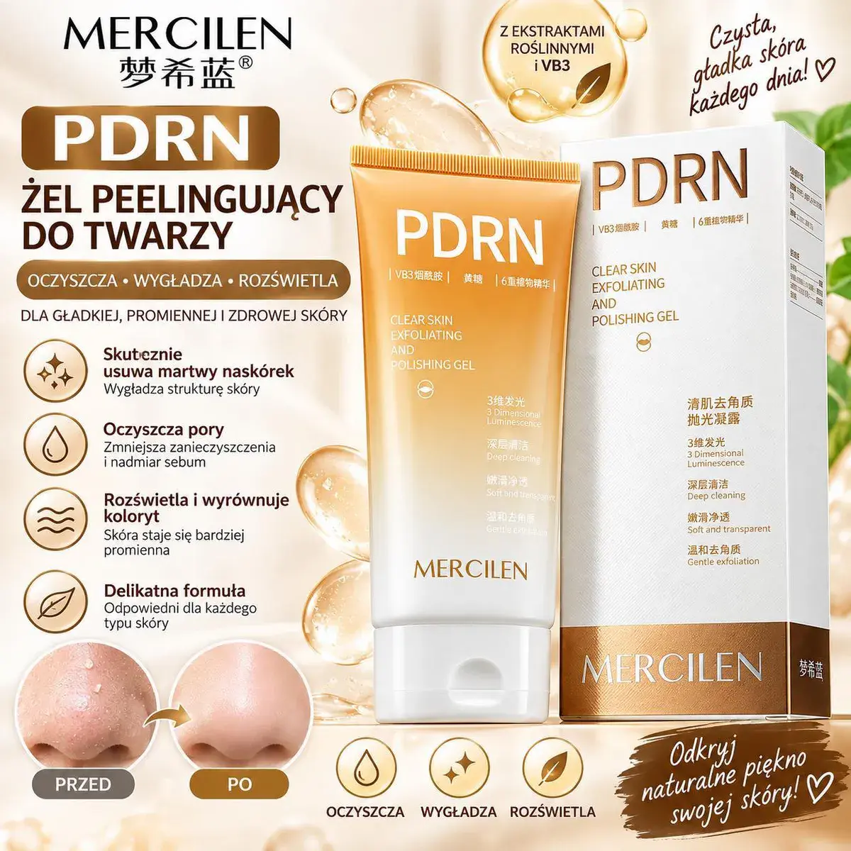 Mercilen PDRN żel peelingujący do twarzy z ekstraktami roślinnymi