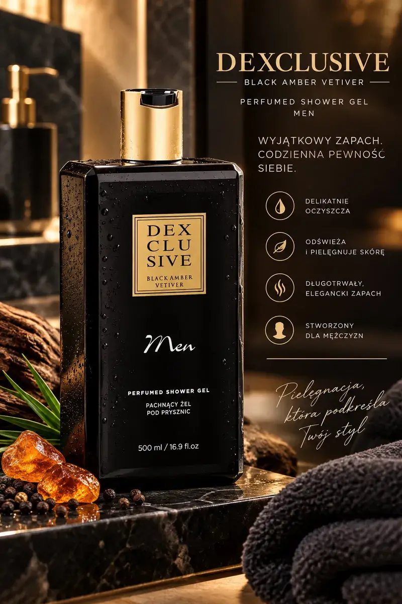 DEXCLUSIVE Black Amber Vetiver perfumowany żel pod prysznic 500 ml