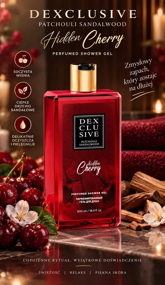 DEXCLUSIVE Hidden Cherry perfumowany żel pod prysznic 500 ml czerwony