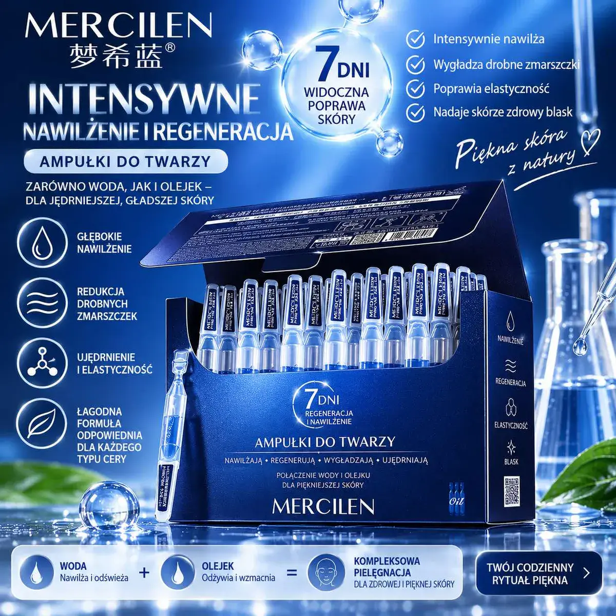 MERCILEN Ampułki do twarzy intensywne nawilżenie i regeneracja