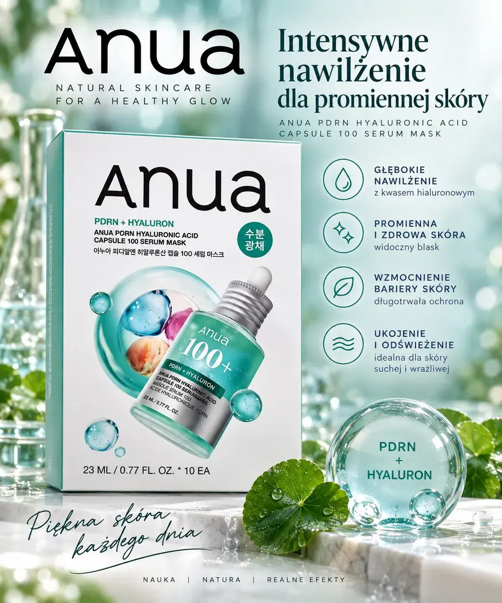 Anua PDRN + Hyaluron Intensywnie Nawilżająca Maska Serum 23 ml