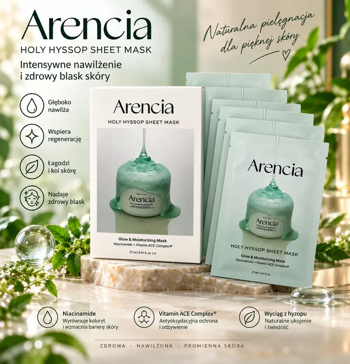 Arencia Holy Hyssop Sheet Mask nawilżająca maska w płachcie 27 ml