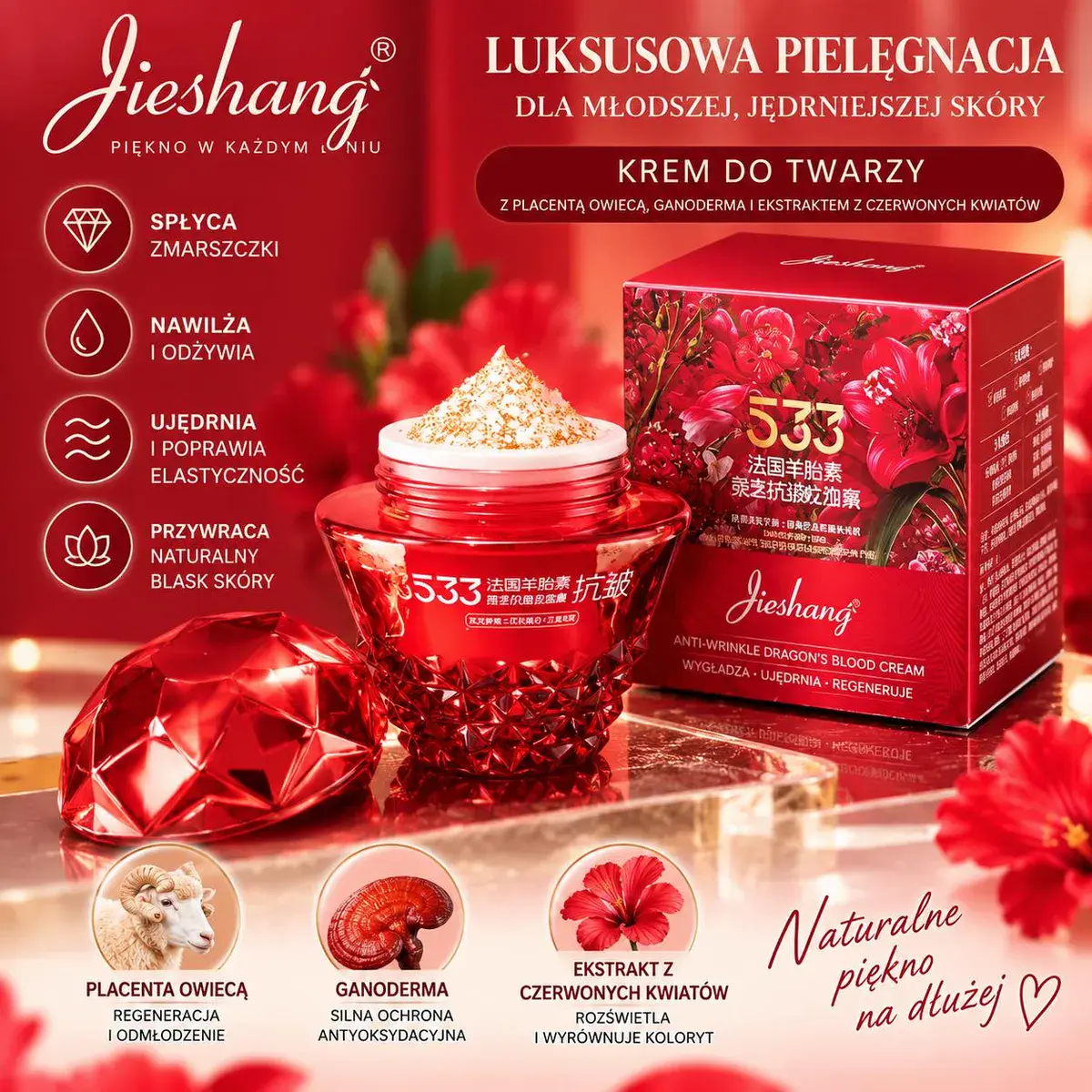 Jieshang 533 krem do twarzy przeciwzmarszczkowy z ekstraktem kwiatów