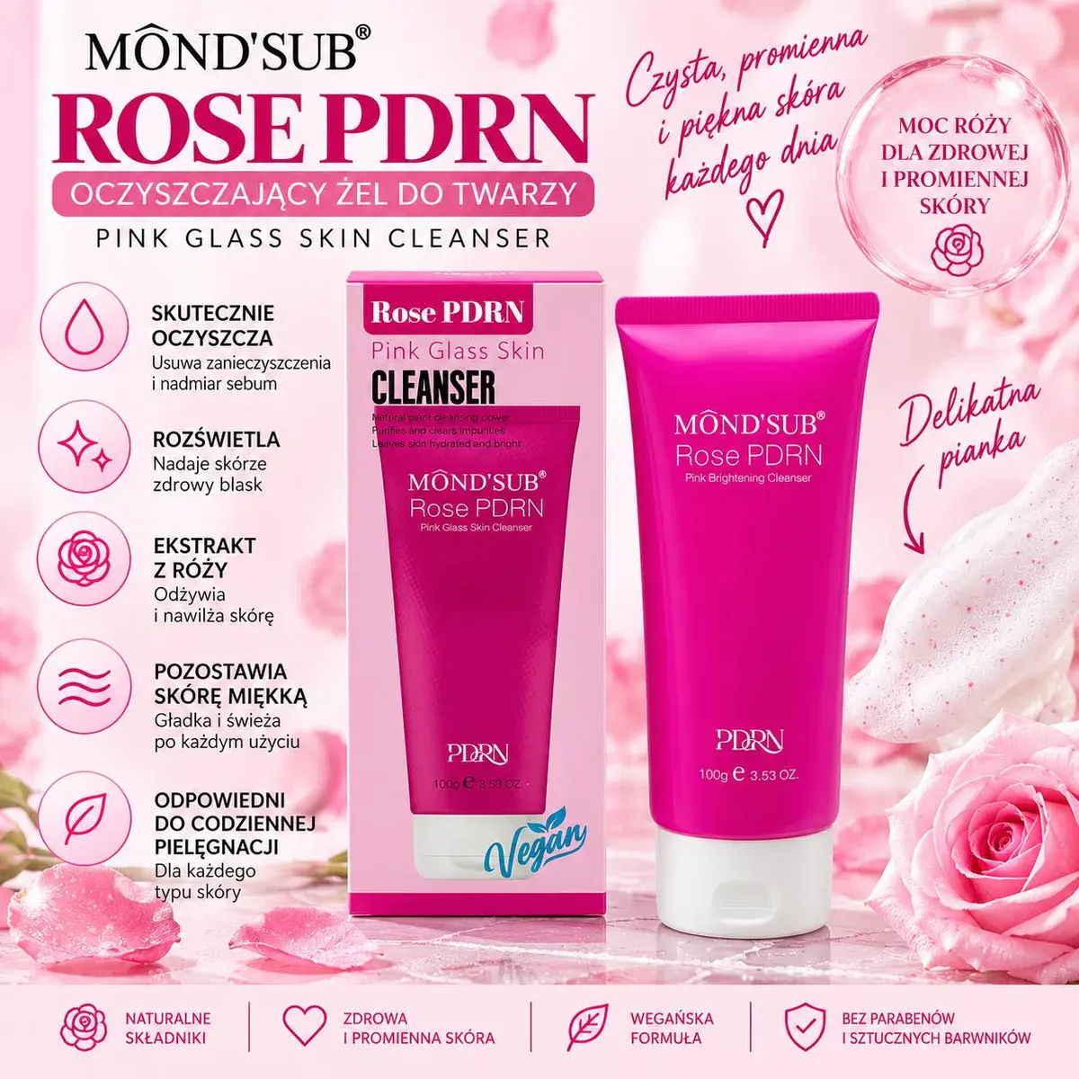 Rose PDRN różowy żel oczyszczający do twarzy 100g