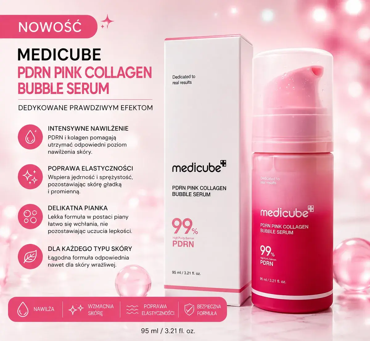 Medicube PDRN Pink Collagen Bubble Serum 95 ml różowe serum nawilżające