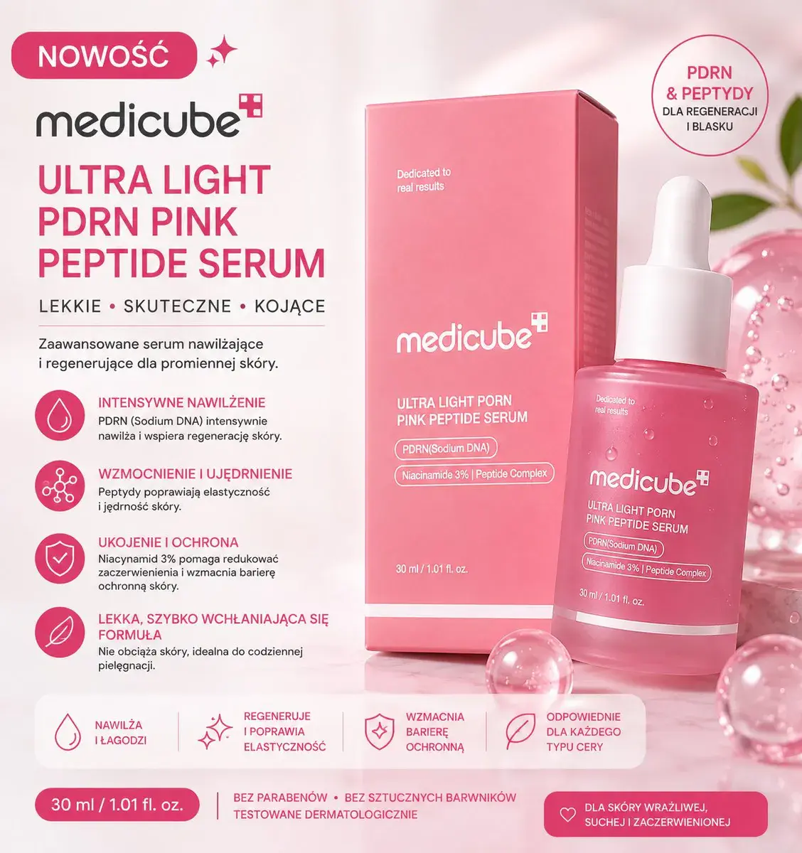 Medicube Ultra Light PDRN Pink Peptide Serum 30 ml lekkie serum nawilżające