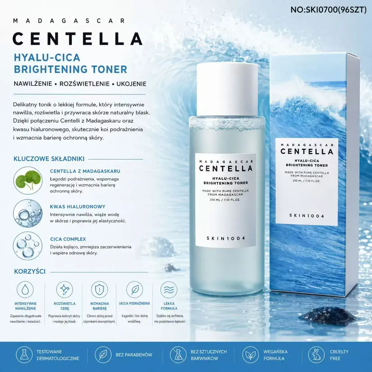 Centella Hyalu-Cica Brightening Toner 210 ml nawilżający i rozświetlający