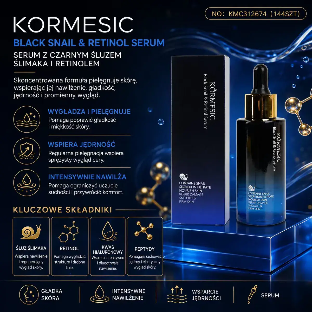KORMESIC Serum z Czarnym Śluzem Ślimaka i Retinolem nawilżające