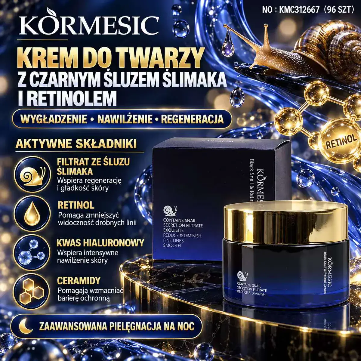 Körmesic krem do twarzy z czarnym śluzem ślimaka i retinolem