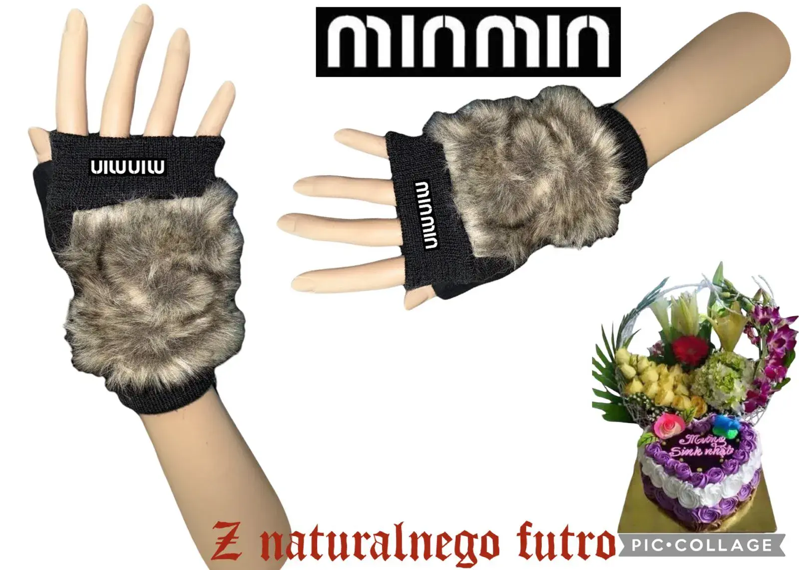 Rękawiczki damskie bez palców z naturalnego futra Minmin