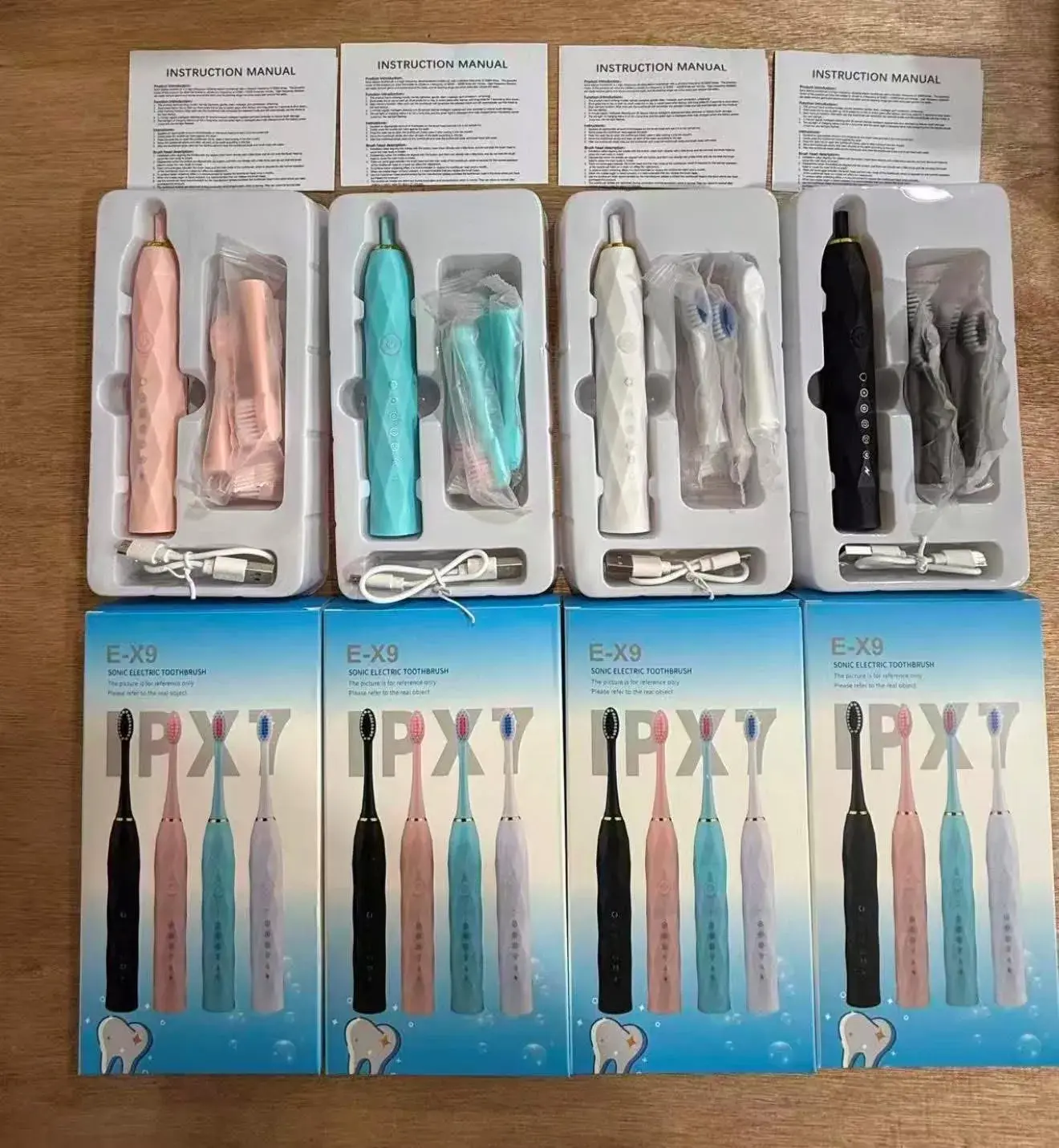 Szczoteczka soniczna E-X do zębów, zestaw 4 kolory