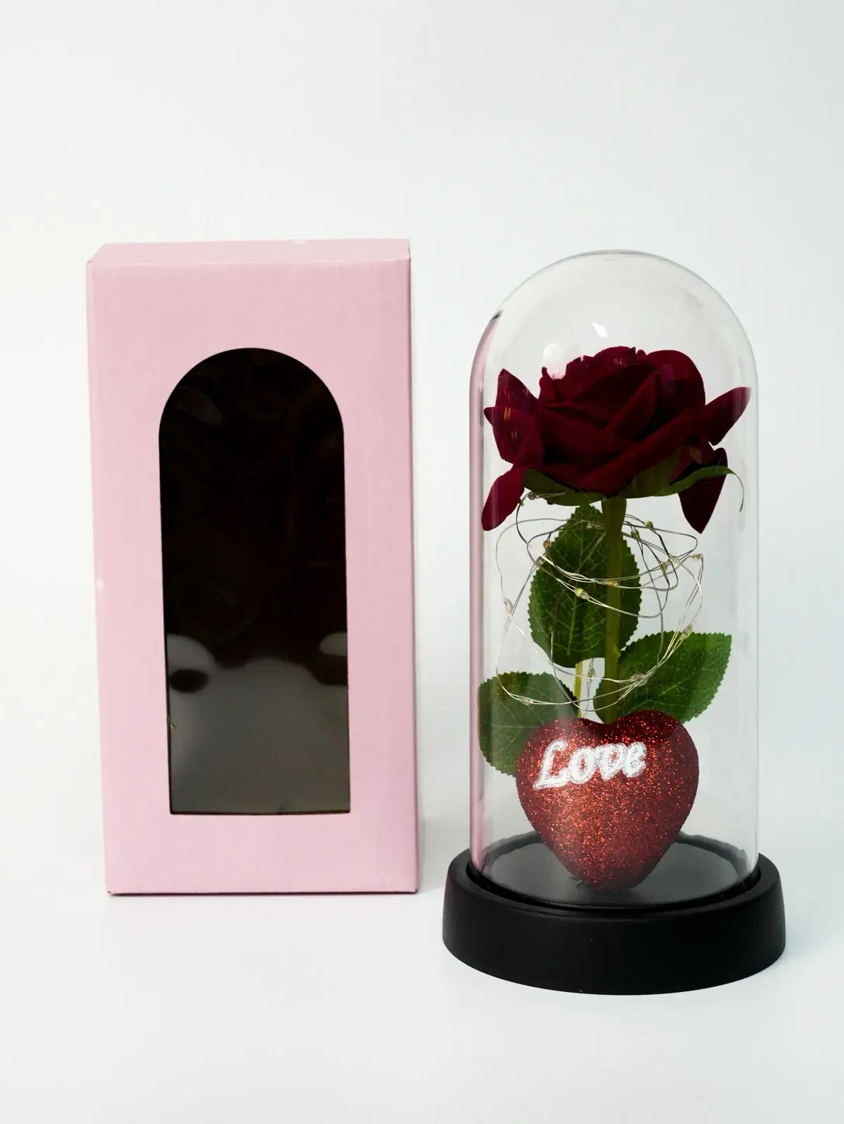 Pudełko z Różą LED w Szkle Czerwona z Serca LOVE