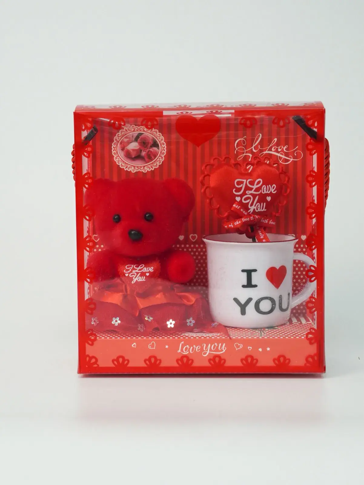 Pudełko Prezent Walentynki z Misiem i Kubkiem I Love You