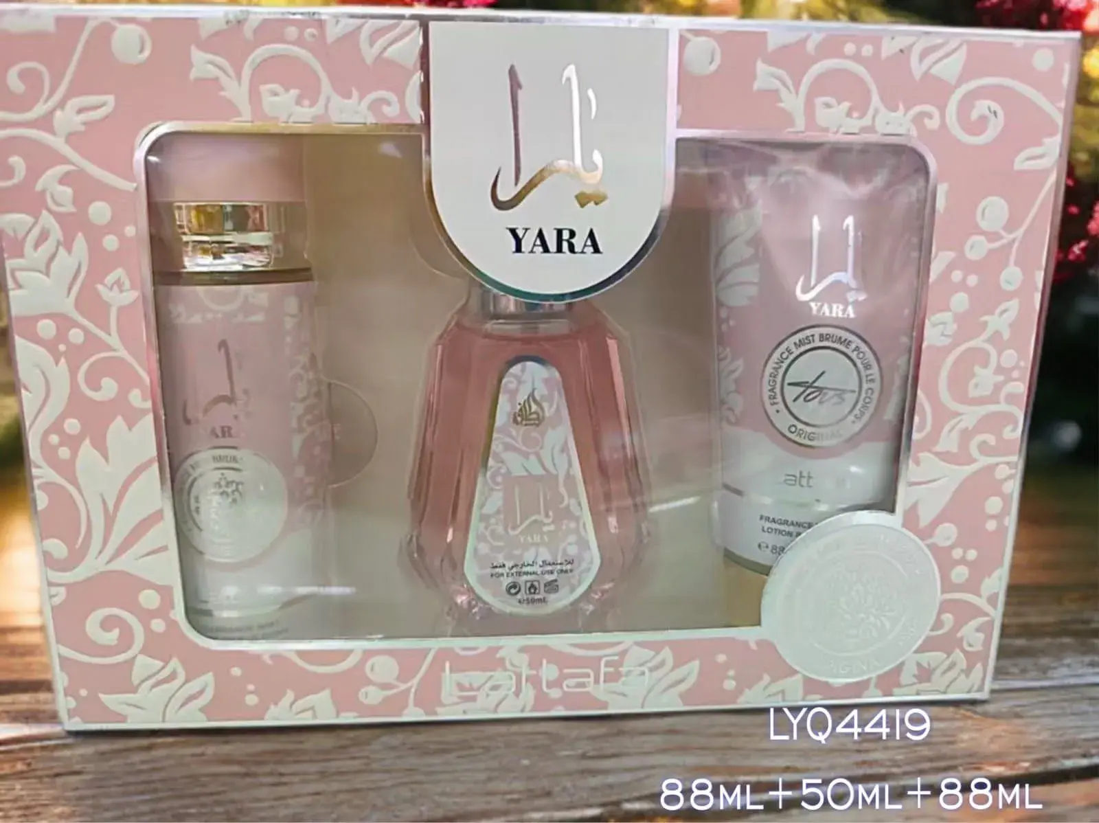 Zestaw prezentowy Yara: perfumy 88ml + żel 50ml + balsam 88ml