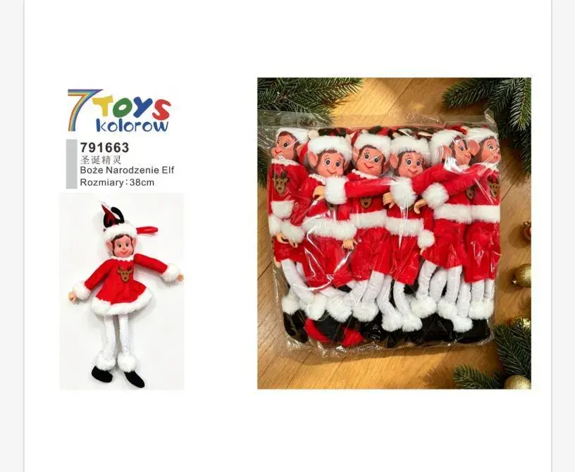 Pluszowy Elf Boże Narodzenie 38 cm czerwony z białym futerkiem