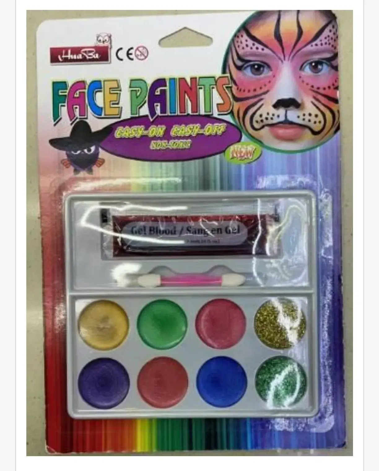 Zestaw farbek do twarzy Face Paints Hua Bu, 8 kolorów + żel krew