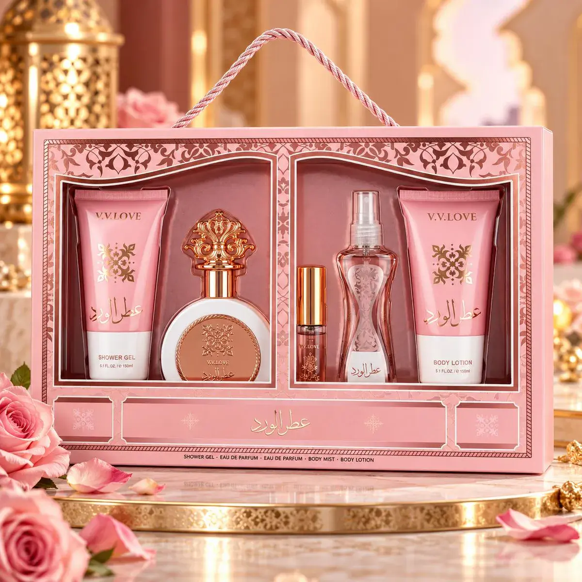 Zestaw kosmetyczny V.V.LOVE różowy z perfumami i balsamem 150 ml