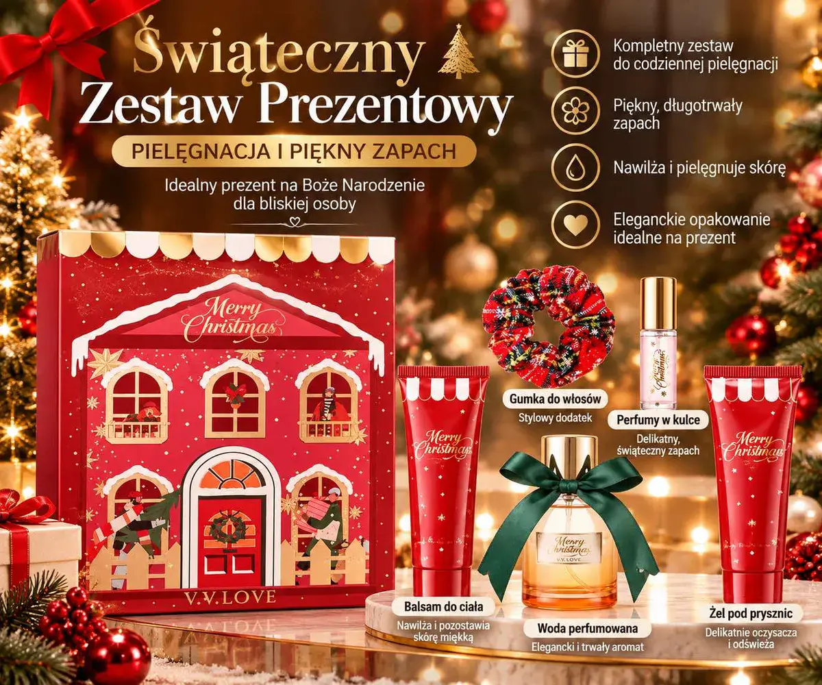 Luksusowy świąteczny zestaw prezentowy V.V.LOVE z pielęgnacją i zapachem