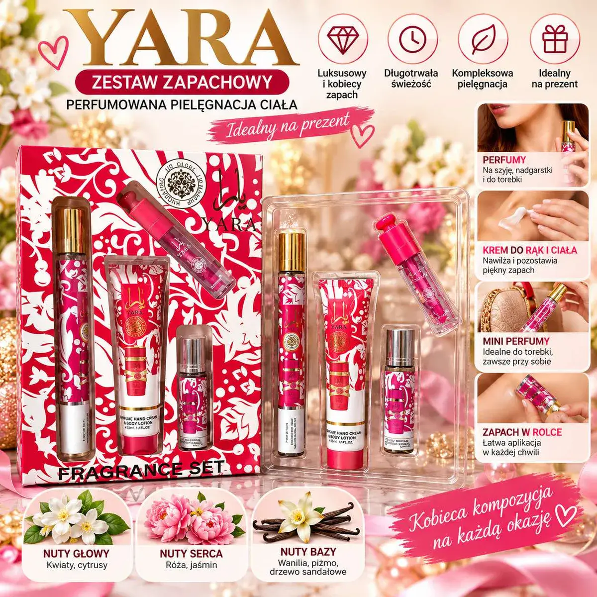 Zestaw zapachowy YARA perfumowany krem i mini perfumy
