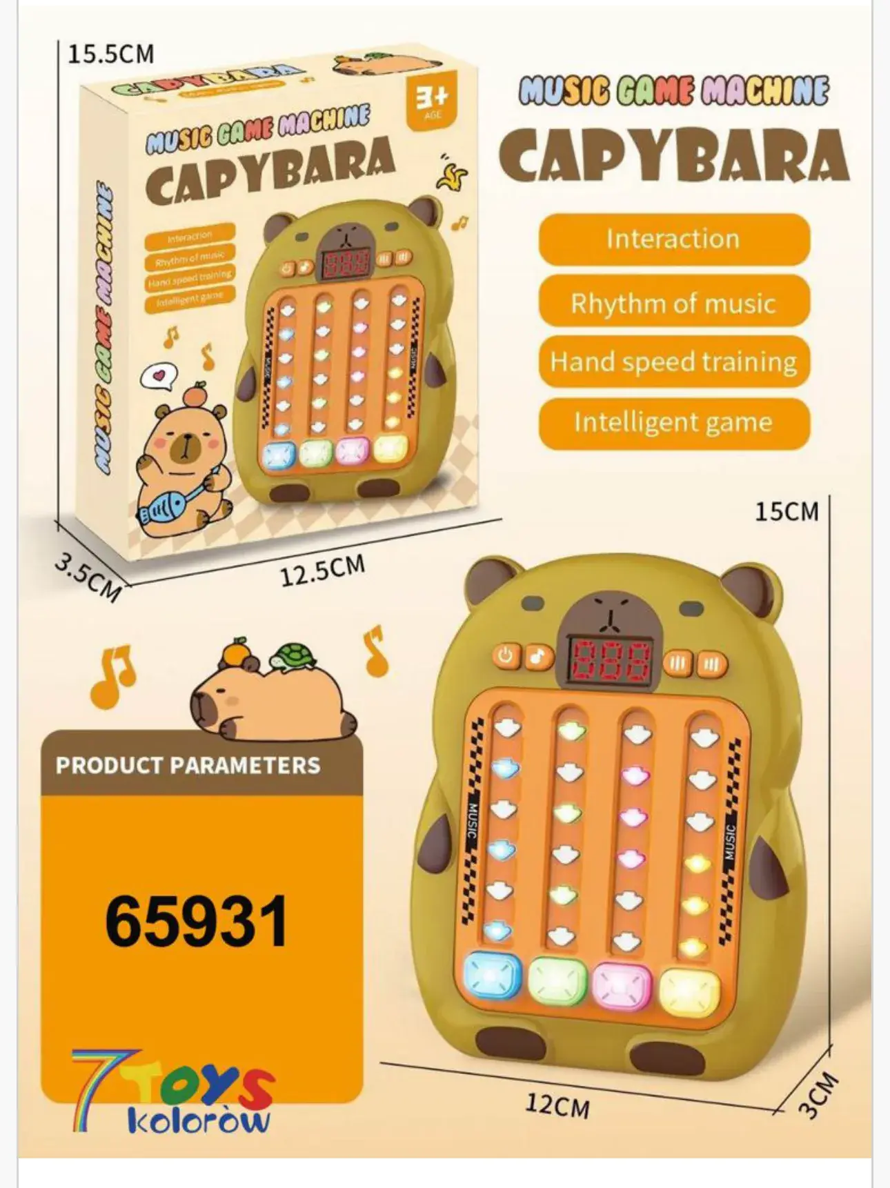 Konsola do Gier Kapibara Muzyczna 15cm - Gra Zręcznościowa 7 TOYS