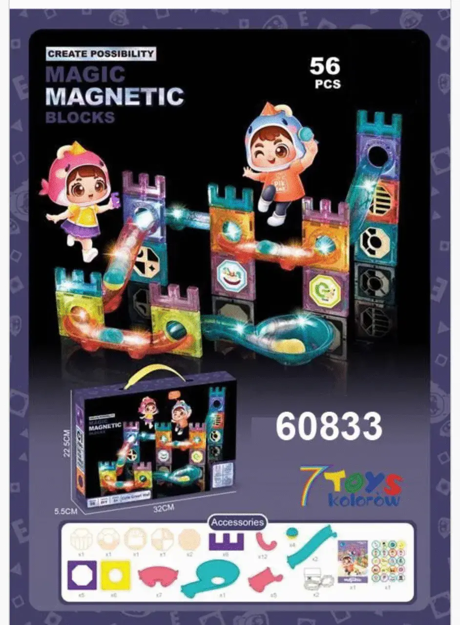 Magnetic Klocki 56PCS - Magnetyczny Tor Kulkowy 7 TOYS