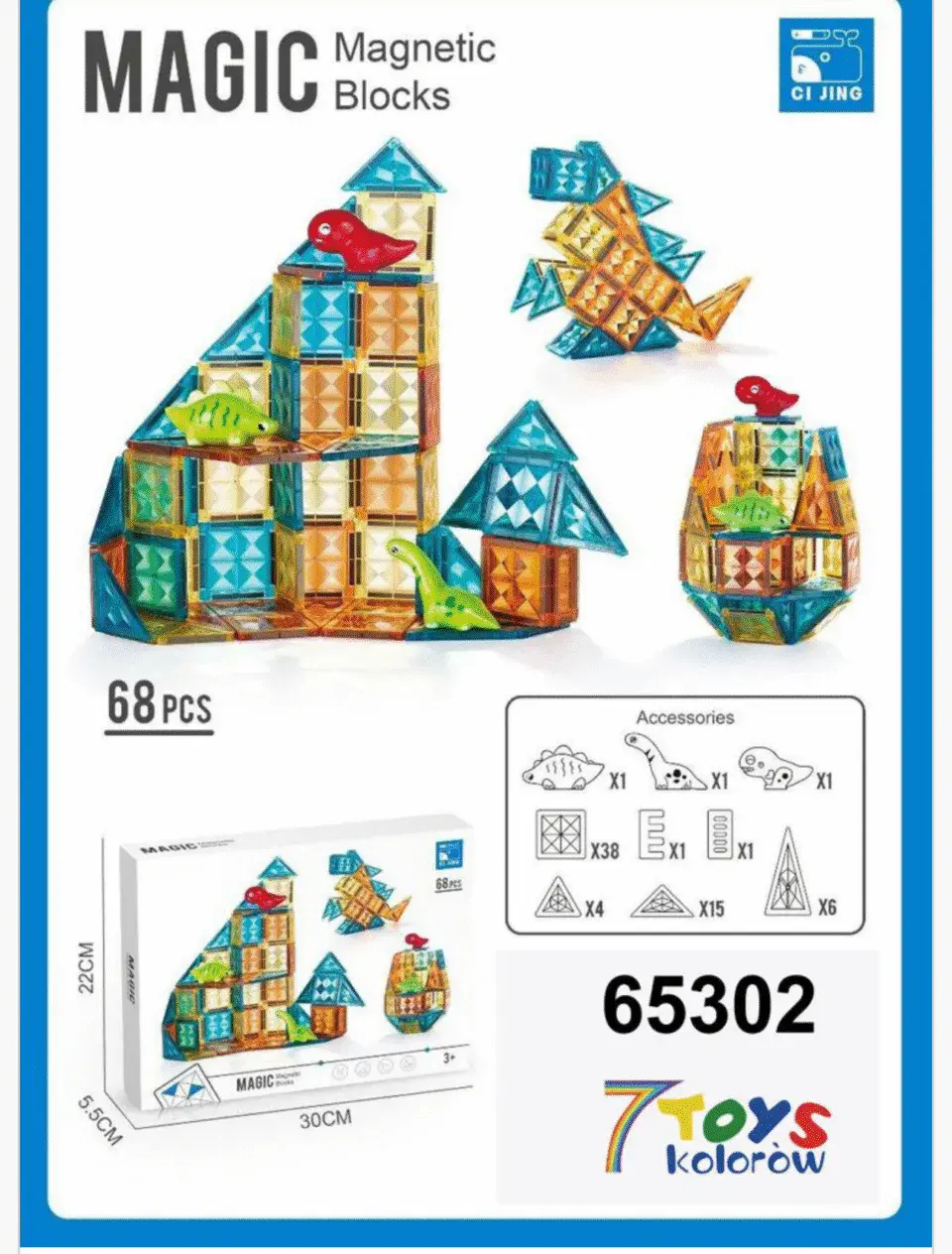 Magnetic Klocki Magnetyczne 68PCS Zestaw z Dinozaurami CI JING