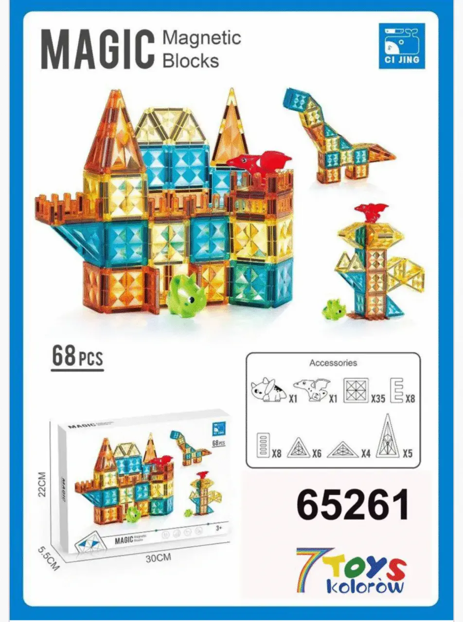 Klocki Magnetyczne Magic Blocks 68PCS Dinozaury 30x22cm