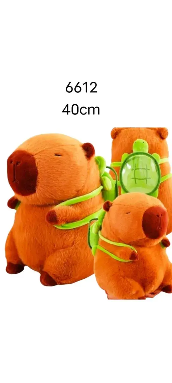 Maskotka Kapibara Pluszowa 40cm z Plecakiem Żółw Pomarańczowa
