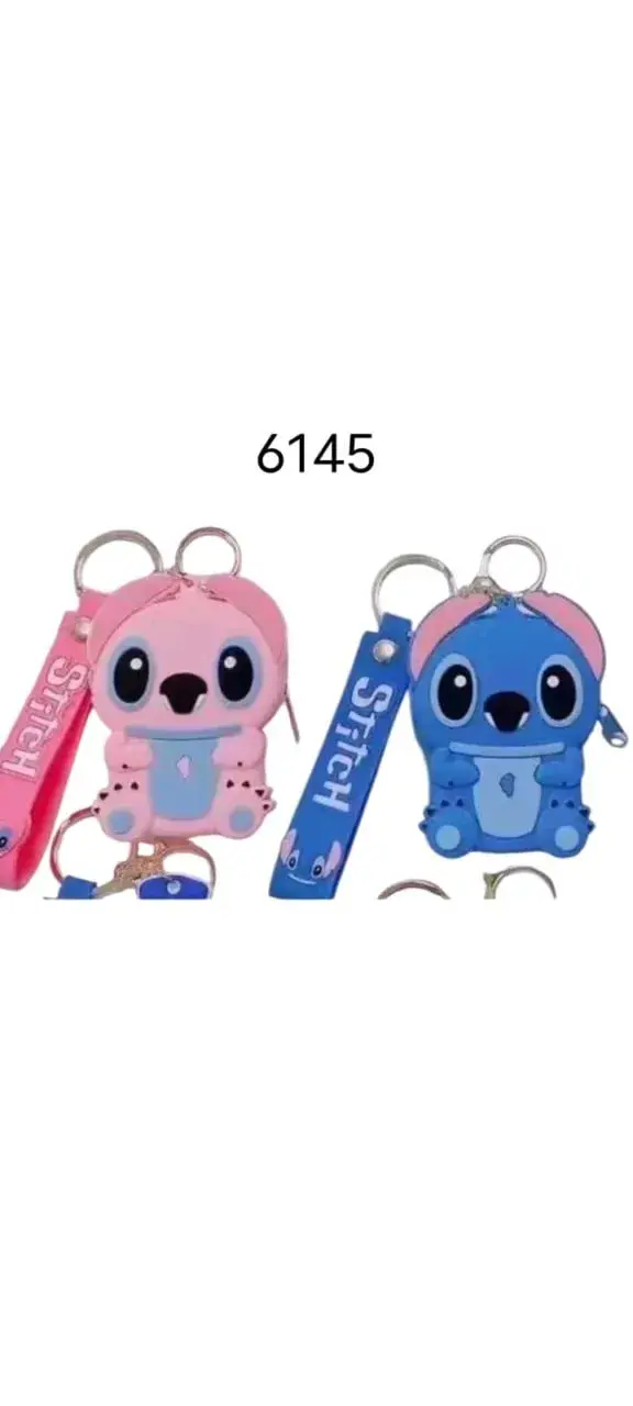 Brelok portmonetka Stitch różowy i niebieski silikonowy z paskiem