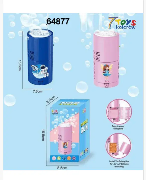 Maszynka do baniek Bubble Gun 15,5cm automat mix wzorów niebieski/różowy