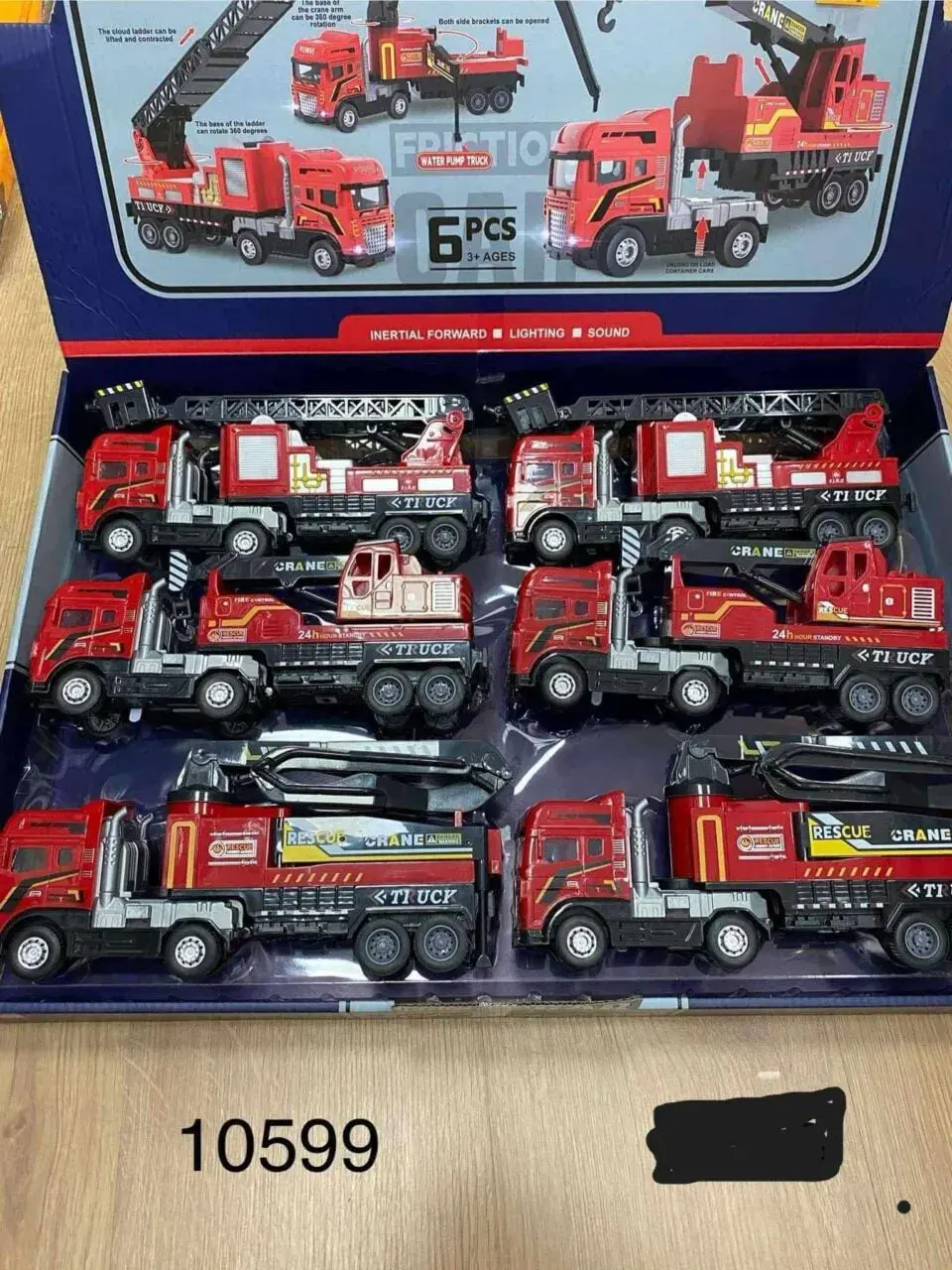 Samochód Strażacki Fire Truck Zestaw 6 szt. Napęd Światło Dźwięk