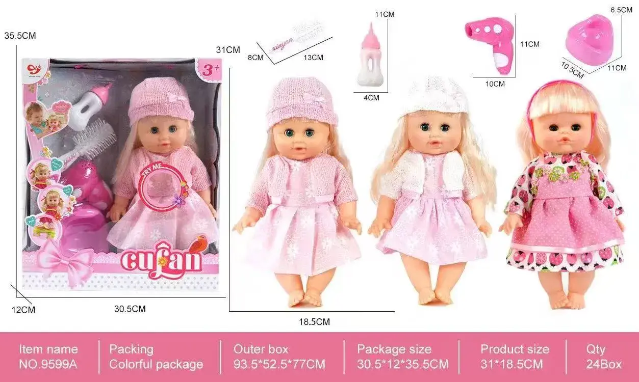 Lalka Culan 31cm z akcesoriami i nocnikiem, zestaw mix 6 szt.
