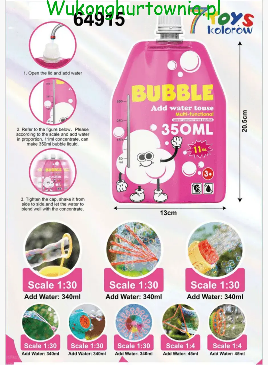Koncentrat do Baniek Mydlanych Toys 350ml + Kolorowe Saszetki 11ml