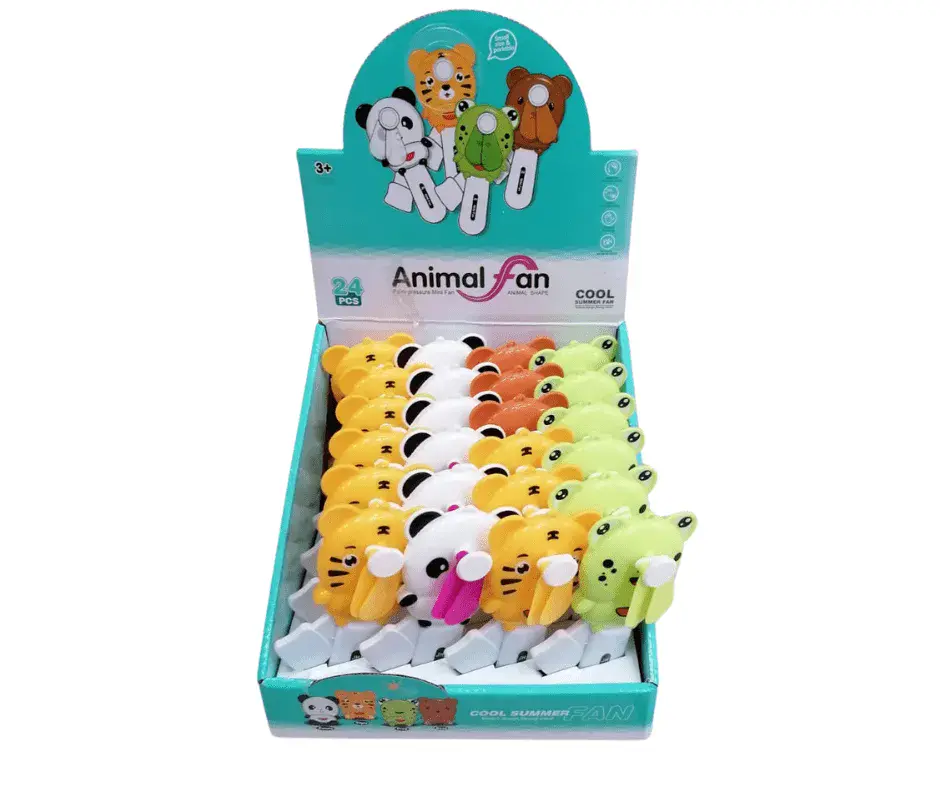 Mini wiatraczek Animal Fan zwierzątka, ręczny na przycisk, 24 szt.