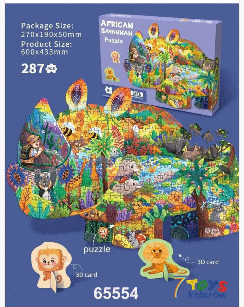 Puzzle African Savannah 287 el. Kształt Nosorożca 60x43cm