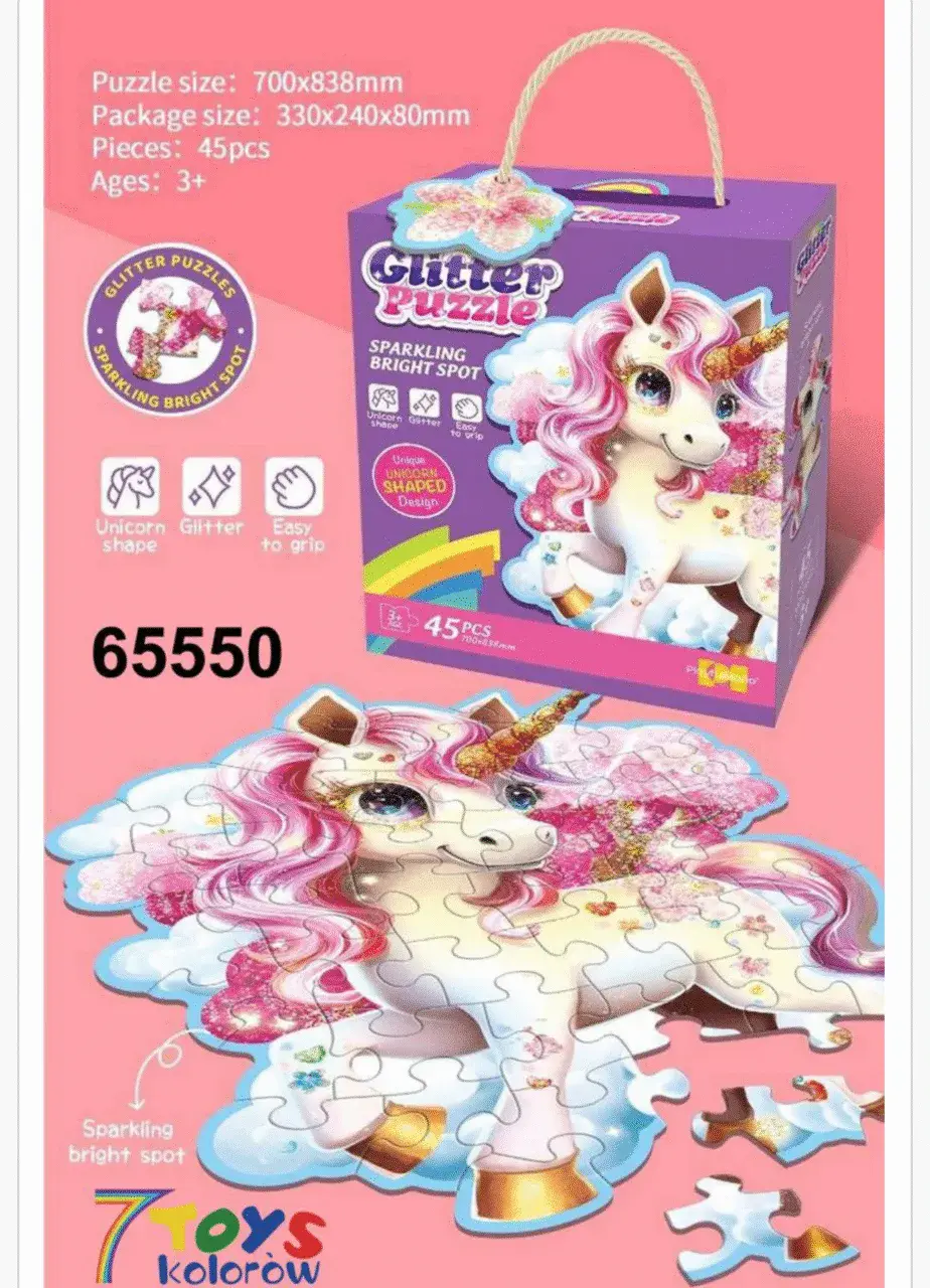 Zabawka Glitter Puzzle 45PCS Jednorożec Brokatowe 70x84cm