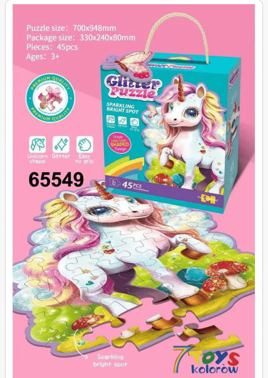Glitter Puzzle 45PCS Jednorożec Brokatowe 70x95cm