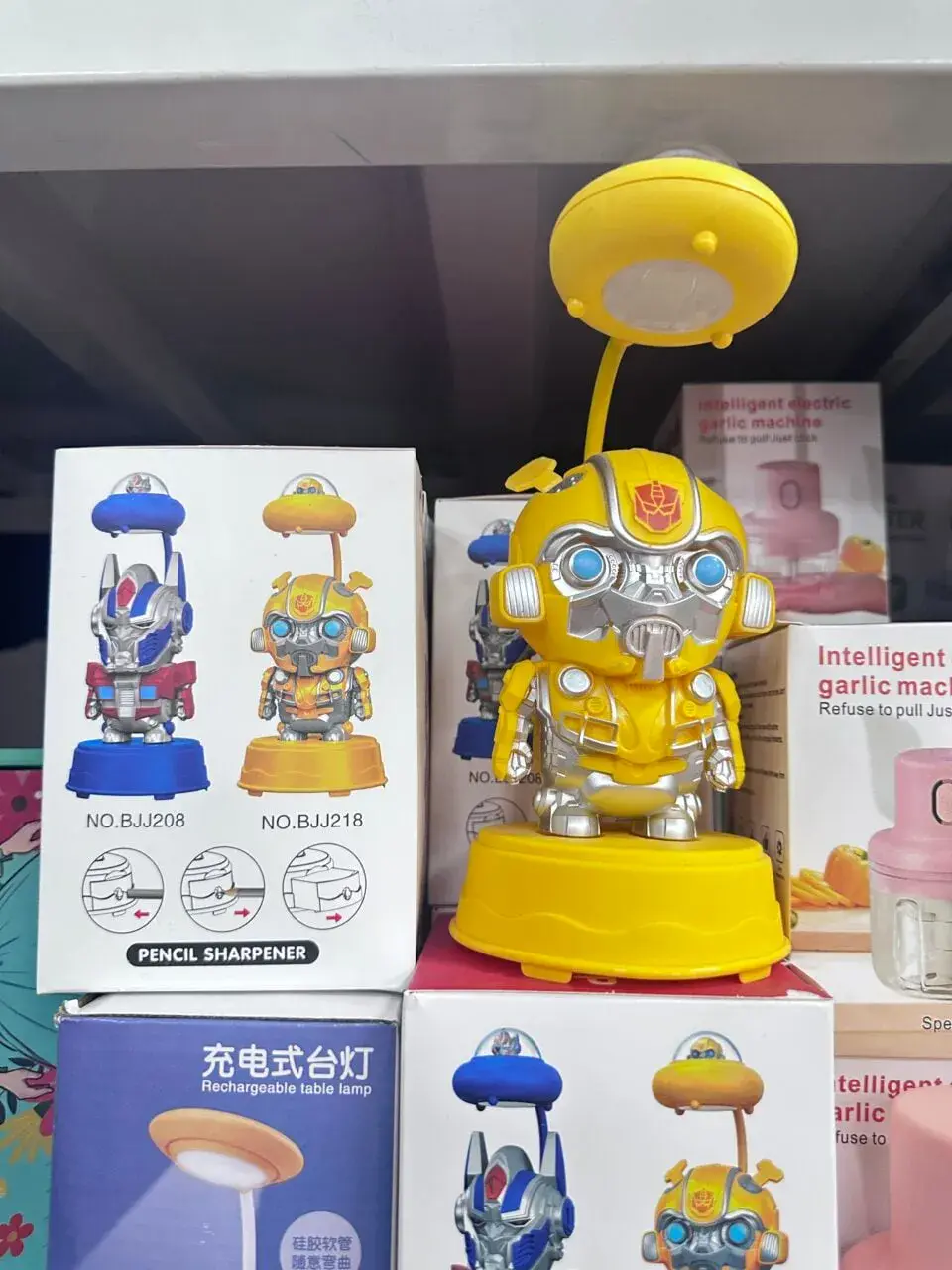 Lampka nocna biurkowa Robot Bumblebee z temperówką, żółta