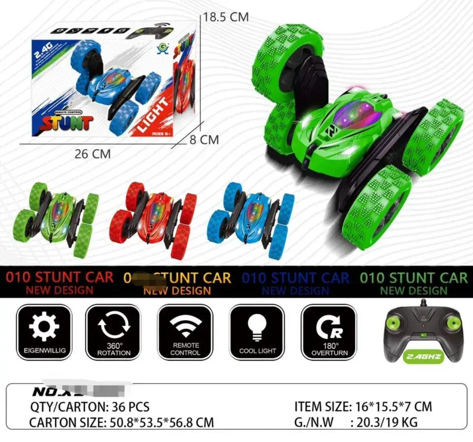 Sterowany Samochód Stunt Car 2.4GHz LED 360° 18.5cm Zielony
