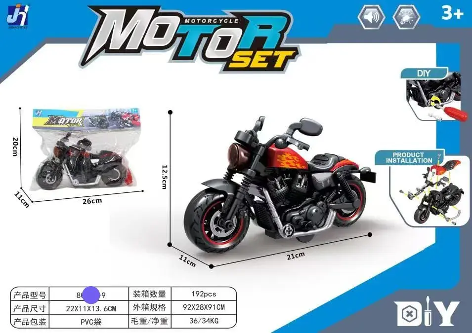 Zabawka Motocykl DIY 26cm Światło Dźwięk Czarny z Akcesoriami