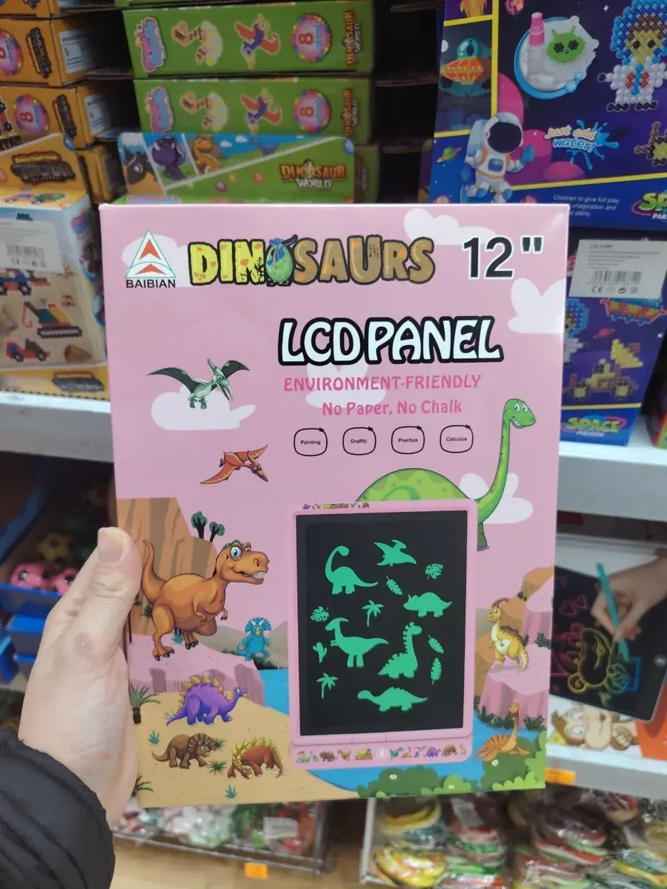 Tablet graficzny LCD 12" Dinosaurs różowy - Panel do rysowania