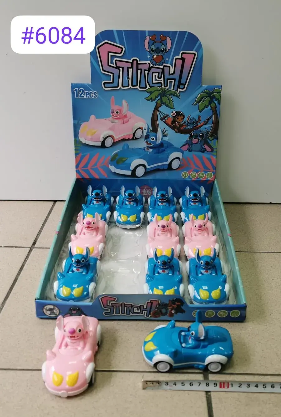 Auta Stitch i Angel, zestaw 12 sztuk, plastikowe 9cm